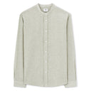 Regular Striped Shirt With Mandarin Collar In Linen And Cotton - Sage