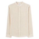 Regular Striped Shirt With Mandarin Collar In Linen And Cotton - Natural