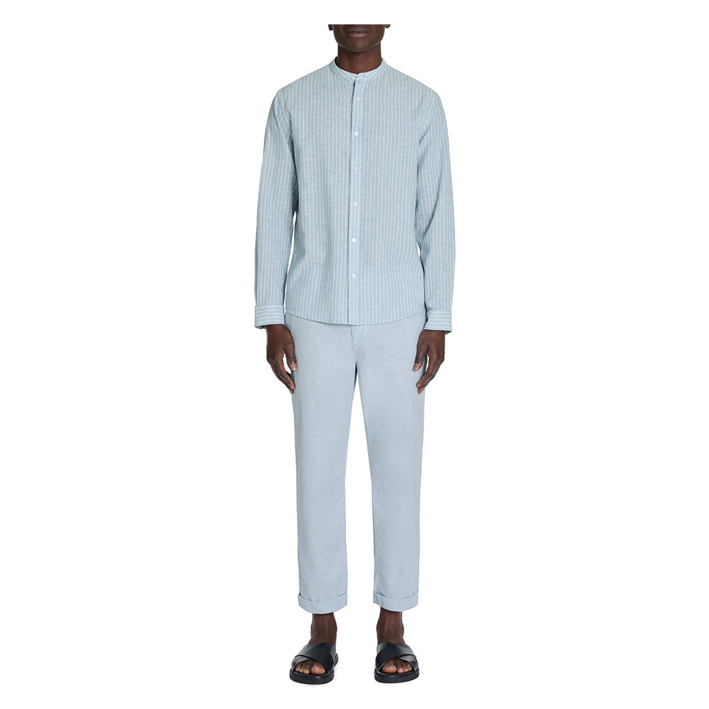 Regular Striped Linen And Cotton Shirt - Blue