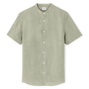 Regular-Fit 100% Linen Mandarin Collar Shirt - Sage Green