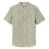 Regular-Fit 100% Linen Mandarin Collar Shirt - Sage Green