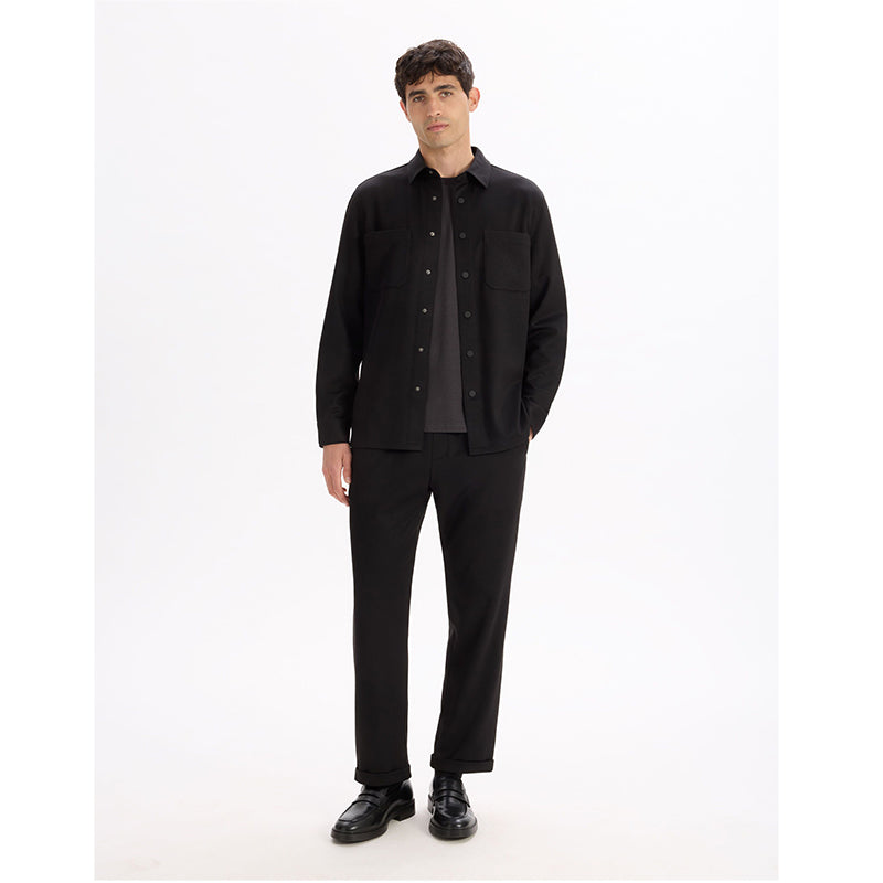 Textured 2-Pocket Overshirt - Black