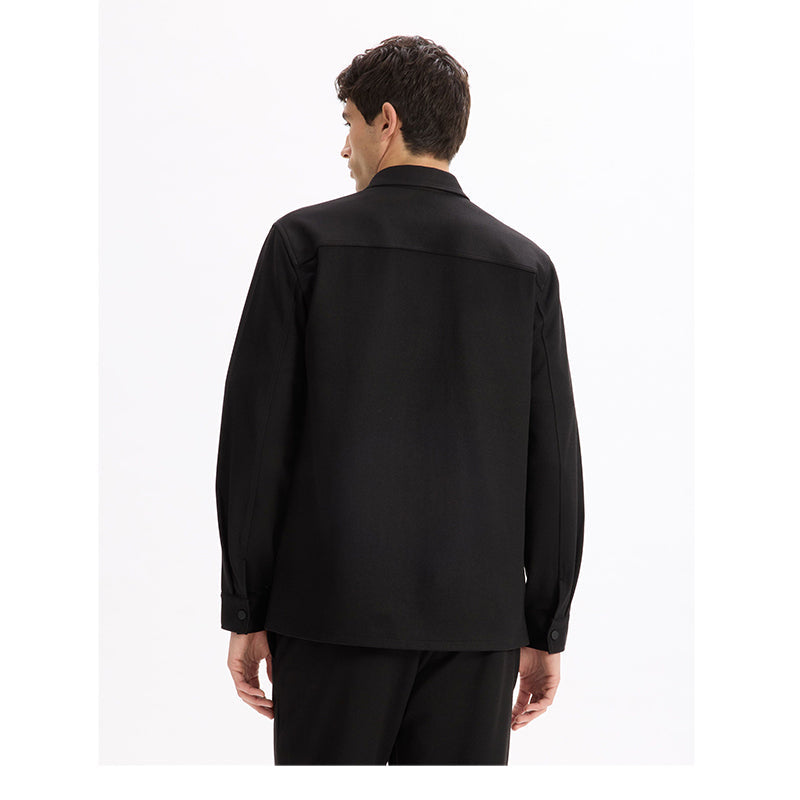 Textured 2-Pocket Overshirt - Black