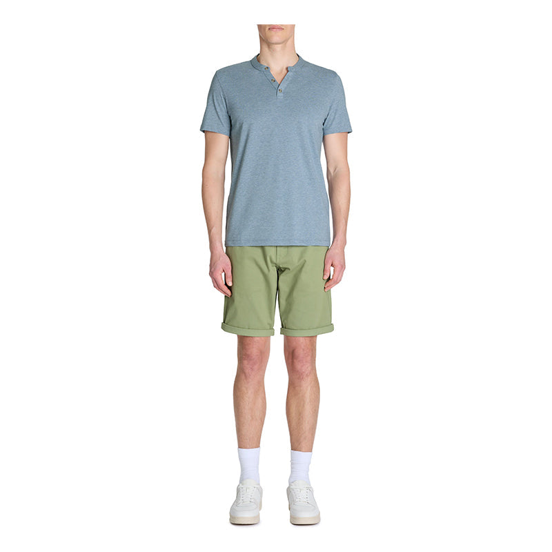 Straight Tunisian Collar T-Shirt - Blue