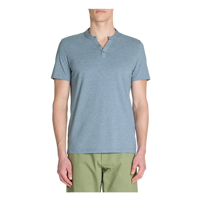 Straight Tunisian Collar T-Shirt - Blue