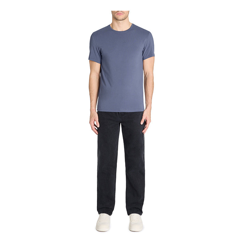 Slim Round-Neck T-Shirt In Stretch Cotton - Gray Blue
