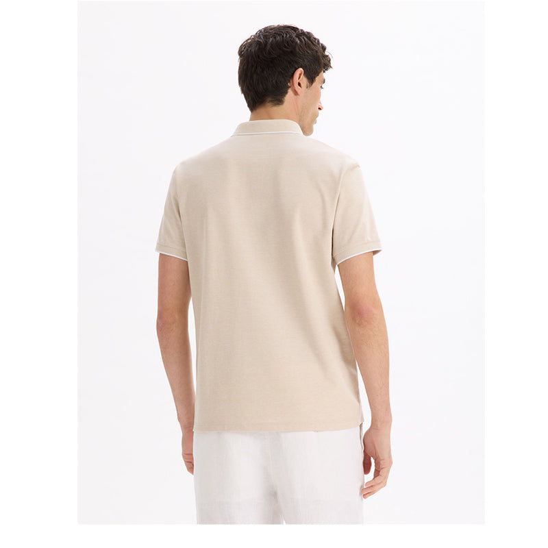 Regular Cotton Blend Polo Shirt - Beige