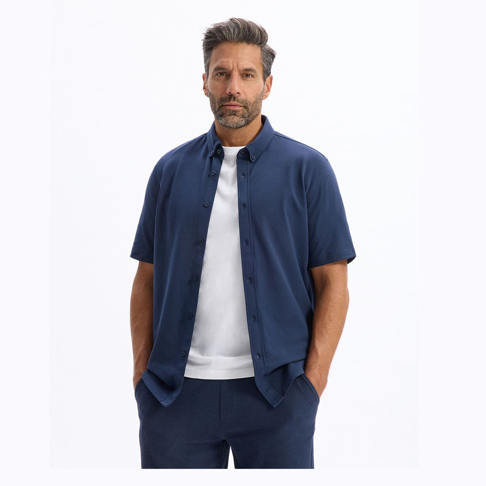 Regular Jersey Pique Shirt - Navy