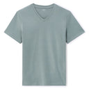 100% Cotton Straight V-Neck T-Shirt - Grey-Green
