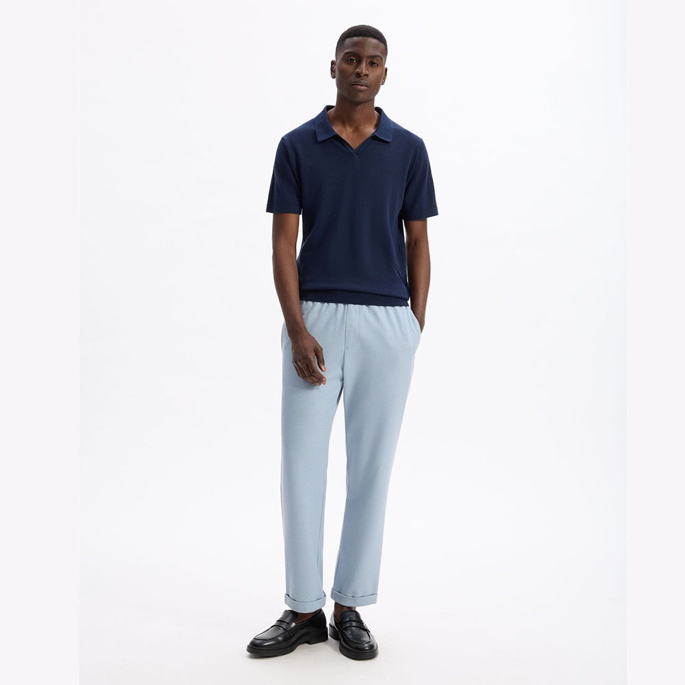 Slim-Fit 100% Cotton Knit Polo Shirt - Navy