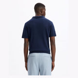 Slim-Fit 100% Cotton Knit Polo Shirt - Navy