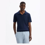 Slim-Fit 100% Cotton Knit Polo Shirt - Navy