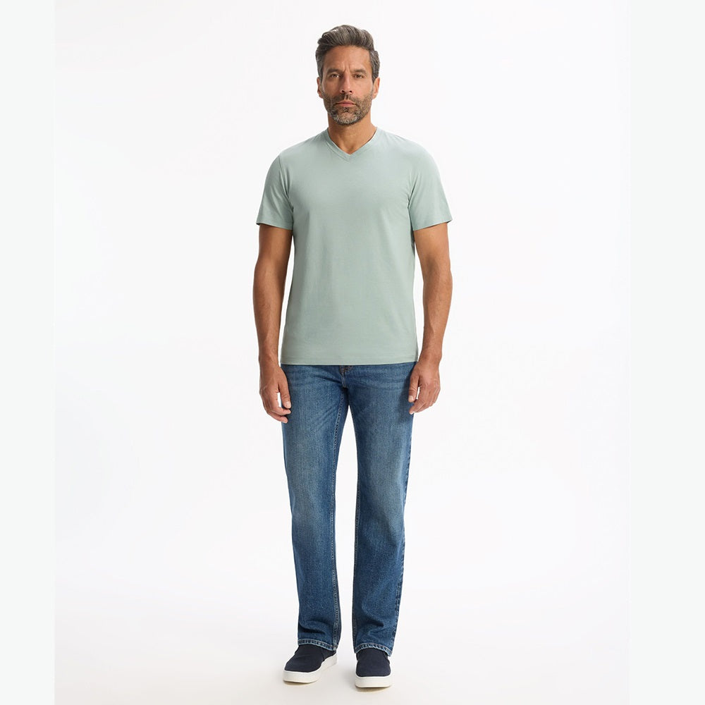 T-Shirt Straight Col V 100% Coton - Light Green