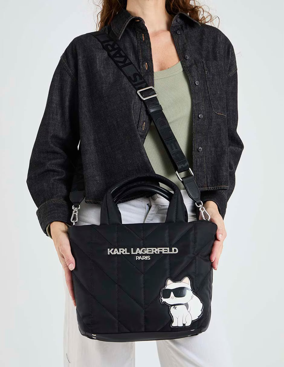 KARL LEGERFELD Women's Black Voyage Cat Sunglasses Quilted Tote Bag KB52
