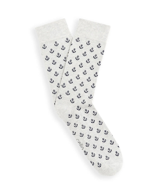 Anchor Pattern Knee - High Socks - Heather Gray - Runner