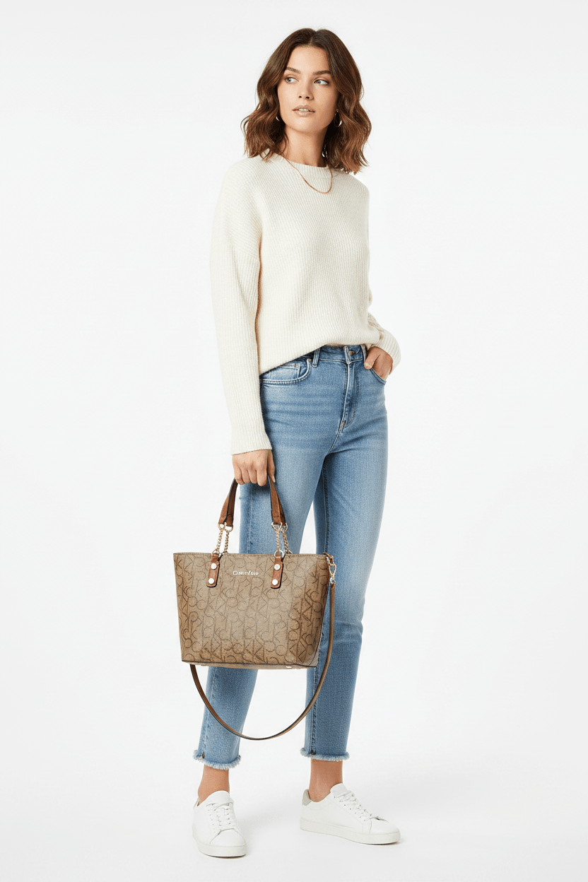 Calvin Klein Monogram Tote Bag Small Handbag Women CB108 - Runner