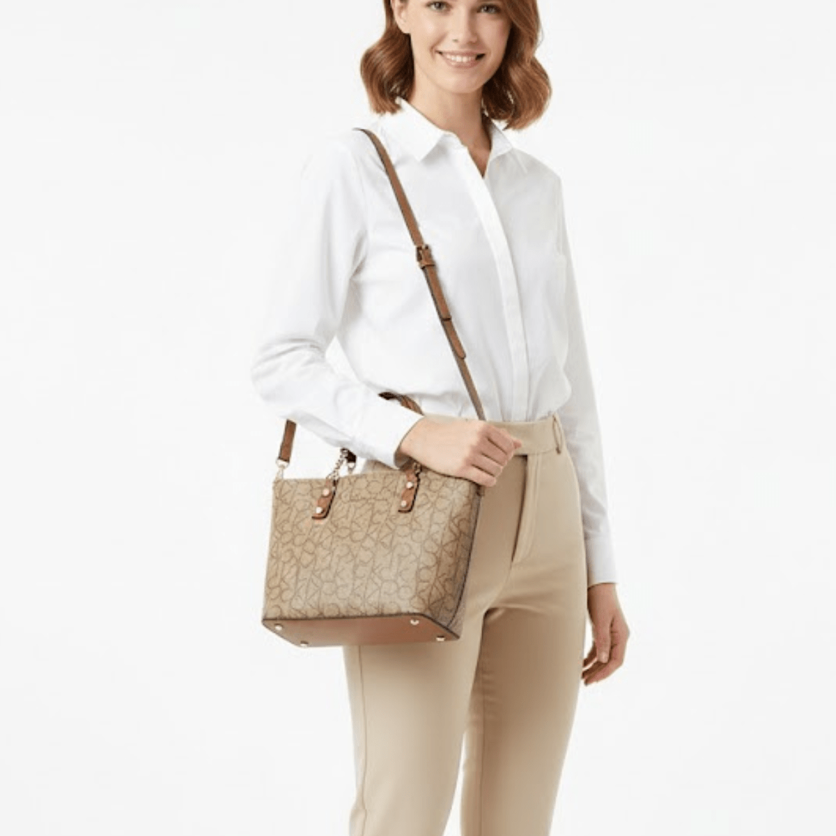 Calvin Klein Monogram Tote Bag Small Handbag Women CB108 - Runner