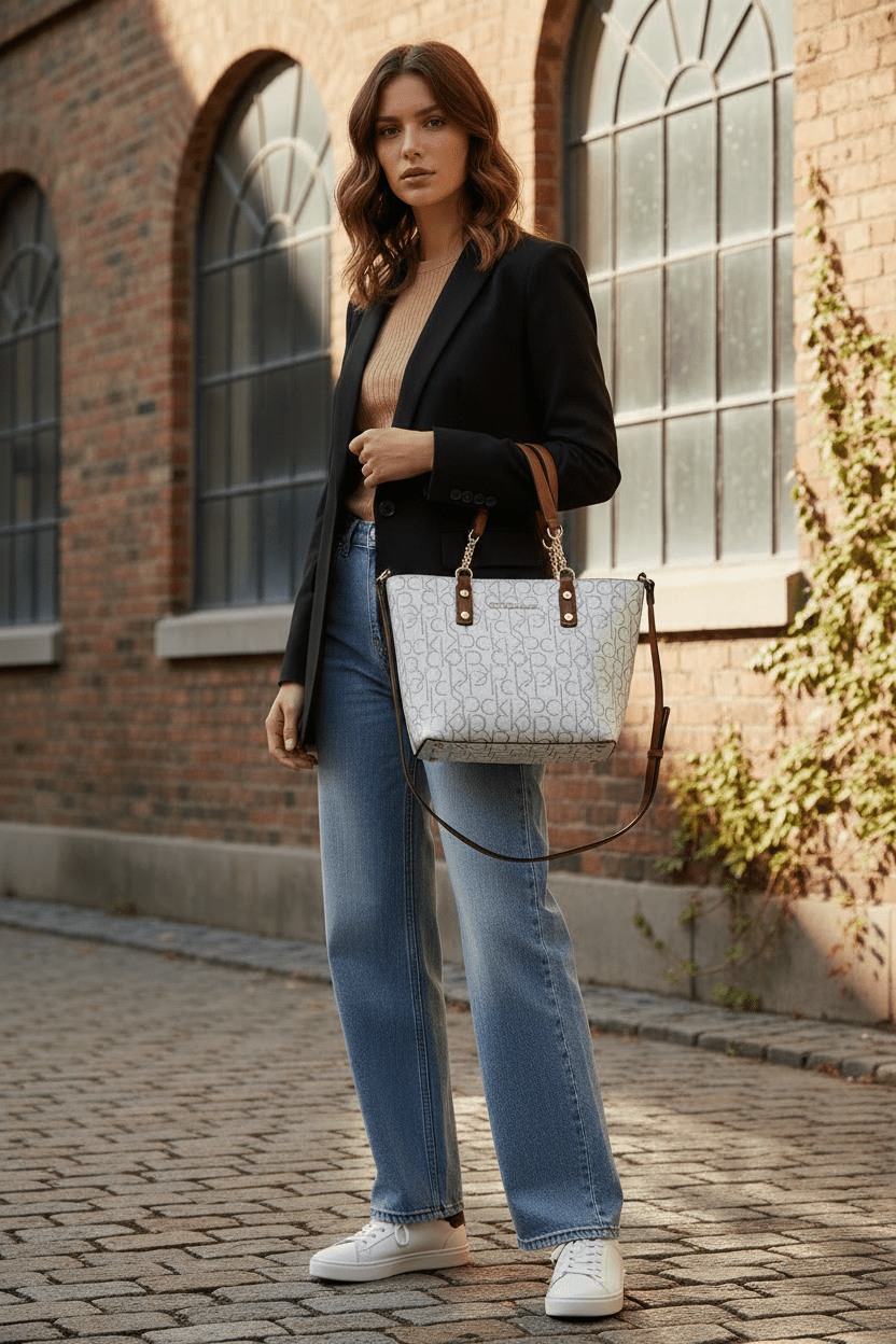 Calvin Klein Monogram Tote Bag Small Handbag Women CB109 - Runner