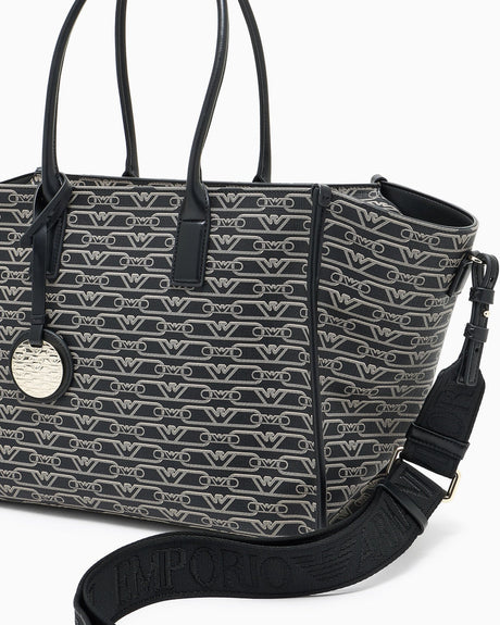 EMPORIO ARMANI Medium shopper bag with all - over monogram print EAB23 - Runner