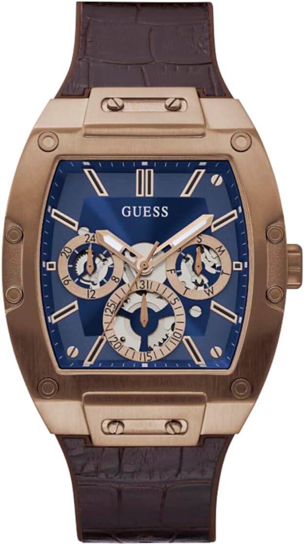 GUESS Men's Trend Multifunction 43mm Watch with Blue Diamond Dial & Brown Leather Strap GGM9 - Runner