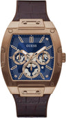 GUESS Men's Trend Multifunction 43mm Watch with Blue Diamond Dial & Brown Leather Strap GGM9 - Runner