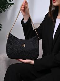 Tommy Hilfiger TH Textured Shoulder Bag Black TB304