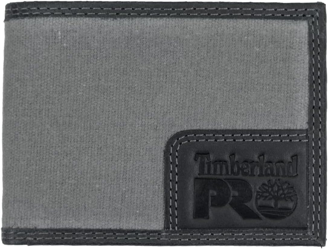 Timberland PRO Men's Canvas Leather RFID Billfold Wallet with Back ID Window MW2