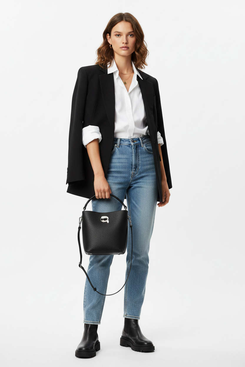 KARL LEGERFELD Ikon Pebble Bucket Bag  KB42