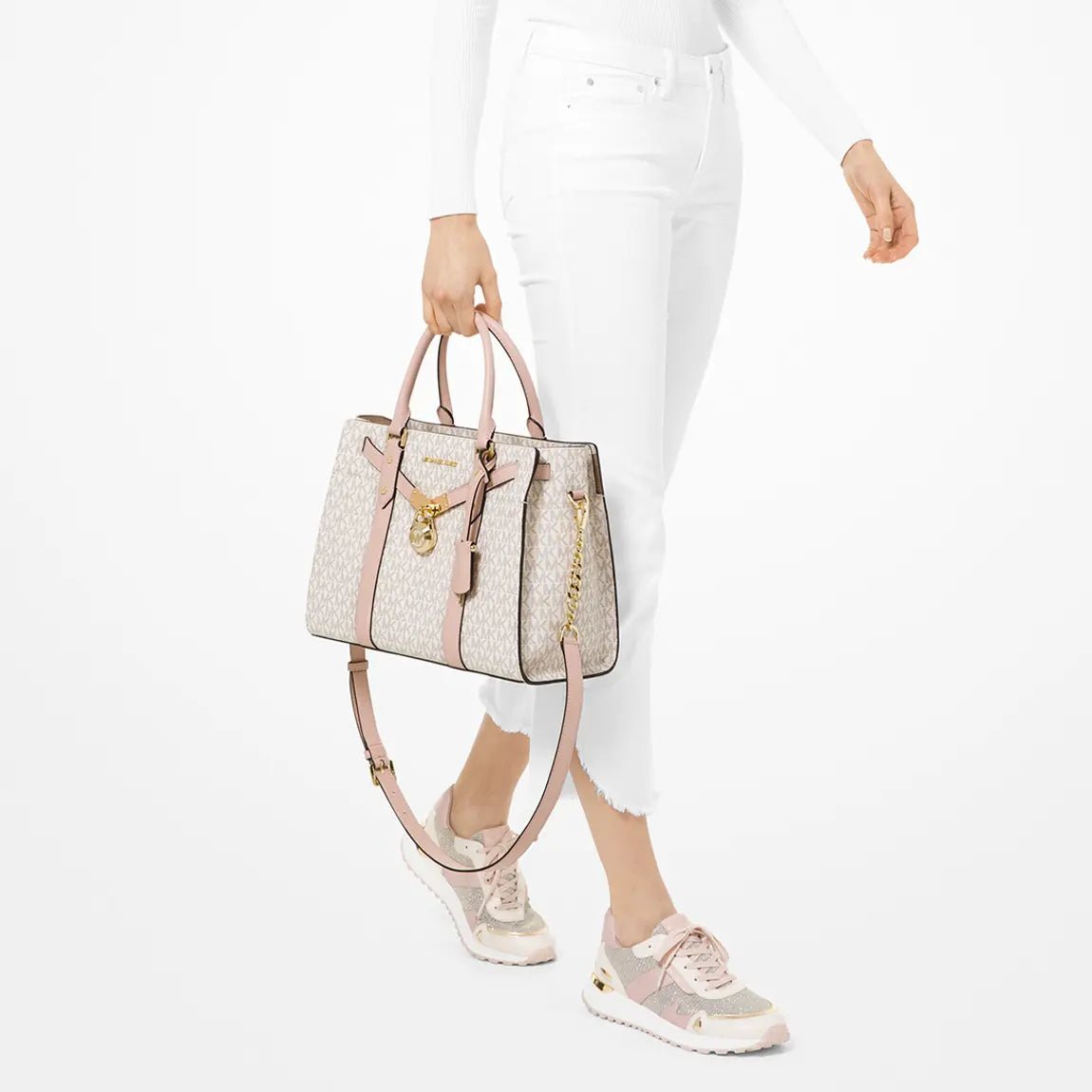 MICHAEL KORS Vanilla, Soft Pink Nouveau Hamilton Large Satchel MK75 - Runner