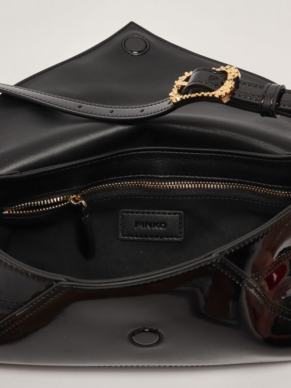 PINKO Classic patent leather and rhinestones Shoulder Black PB72 - Runner