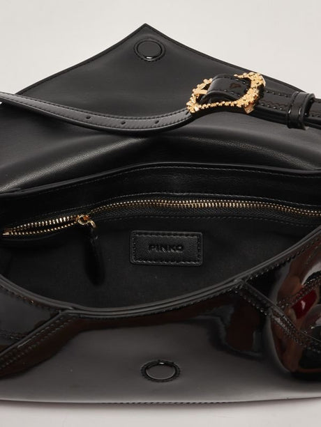 PINKO Classic patent leather and rhinestones Shoulder Black PB72 - Runner