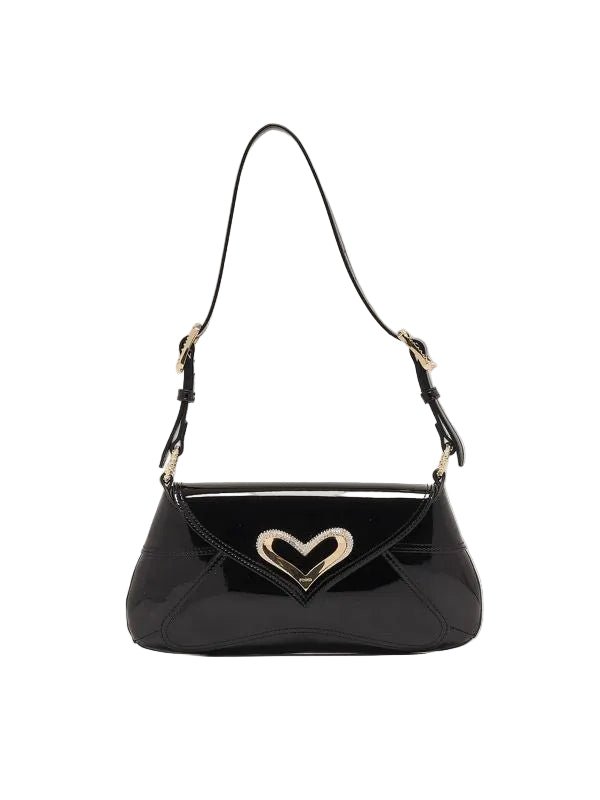 PINKO Classic patent leather and rhinestones Shoulder Black PB72 - Runner