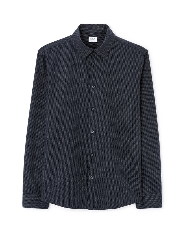 Regular Polka Dot Shirt 100% Cotton - Navy - Runner