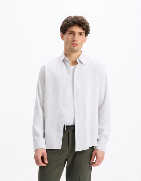 Regular Satin - Effect Shirt, 100% Cotton - Grey - Runner