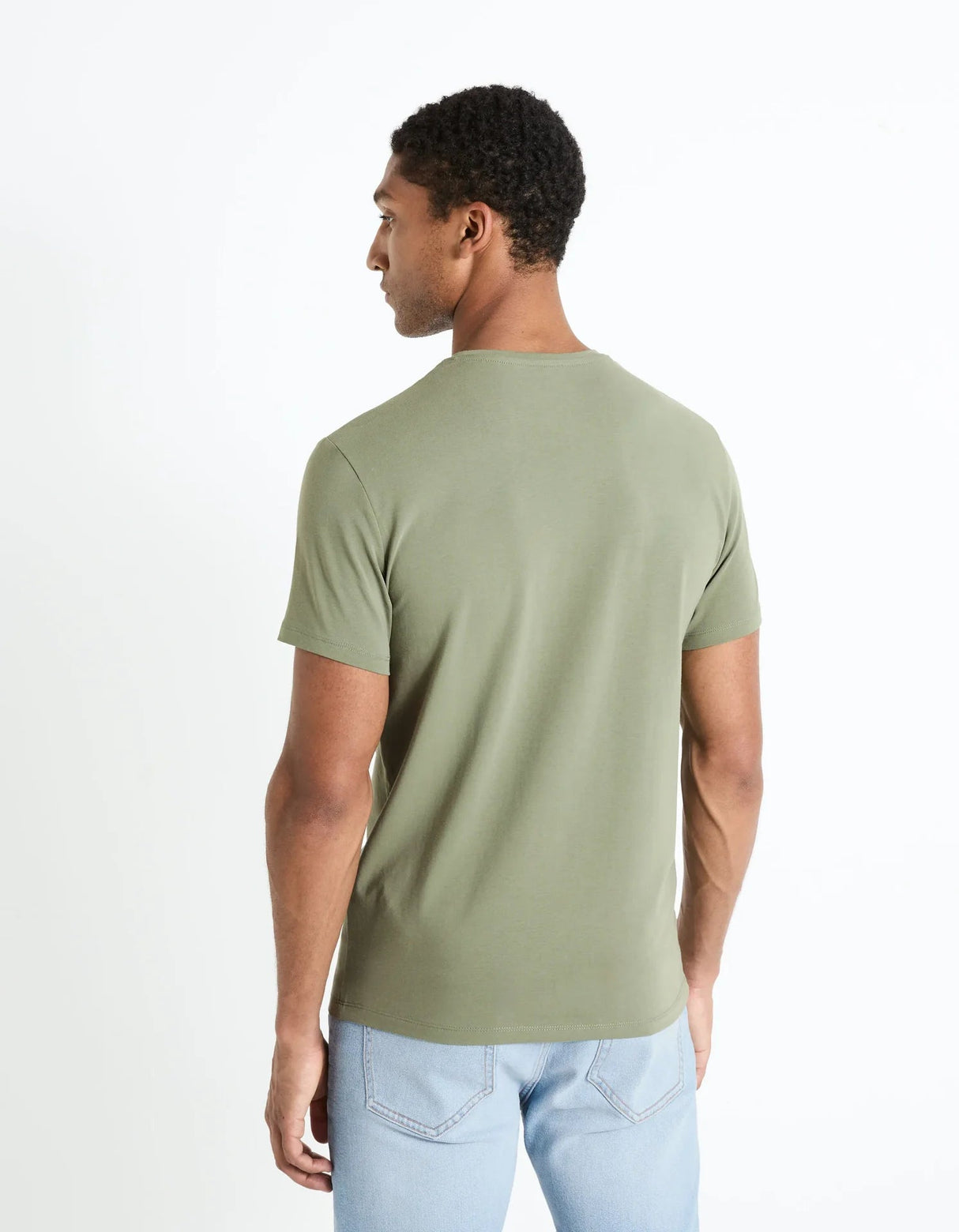 Round - Neck Stretch Cotton T-Shirt - Khaki - Runner