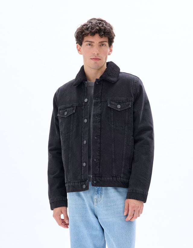Sherpa - lined denim jacket - black - Runner