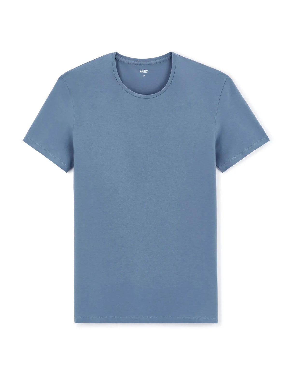 Slim Round - Neck T-Shirt In Stretch Cotton - Blue - Runner