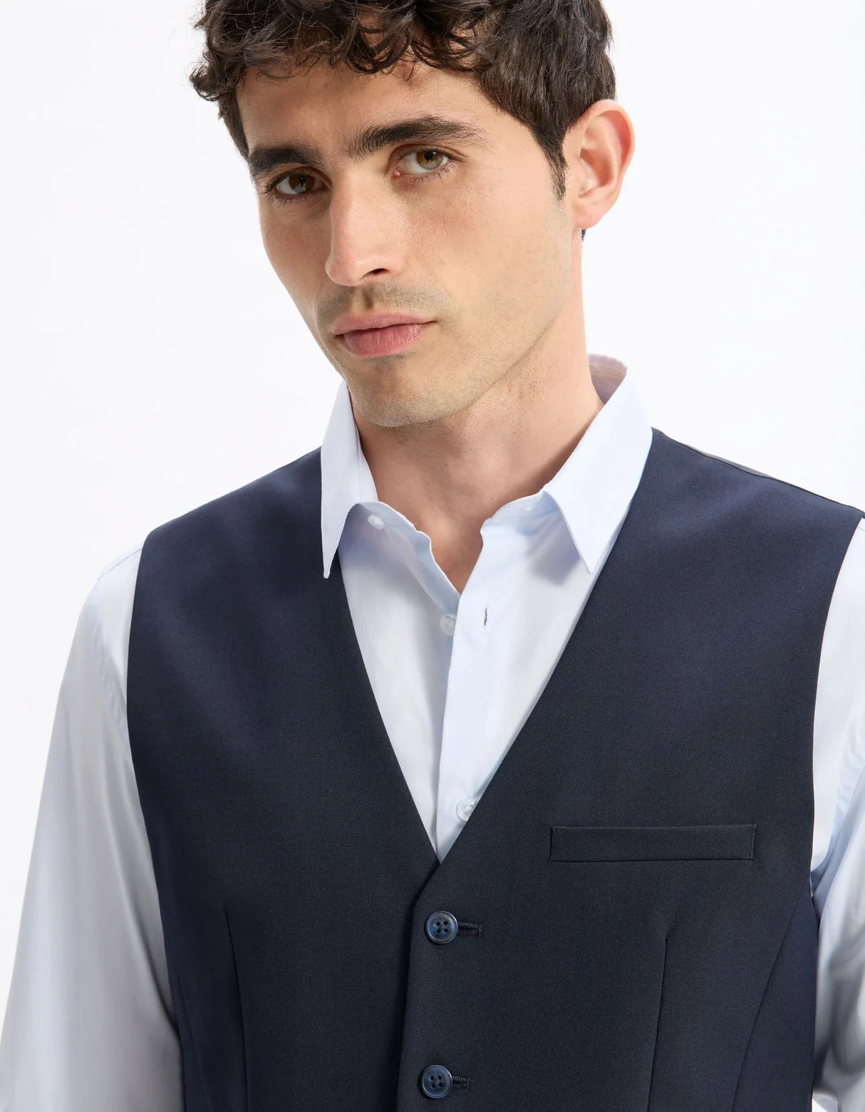 Slim Stretch Suit Vest - Navy - Runner