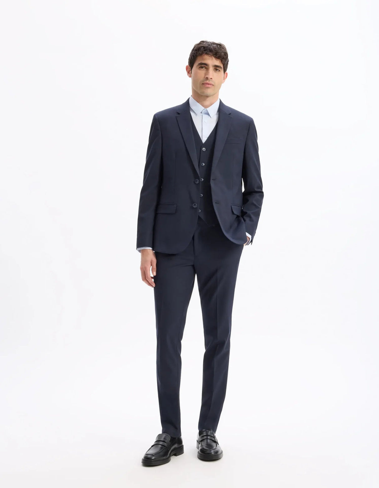 Slim Stretch Suit Vest - Navy - Runner