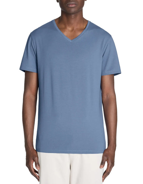 Slim V - Neck T-Shirt 100% Stretch Cotton - Navy - Runner