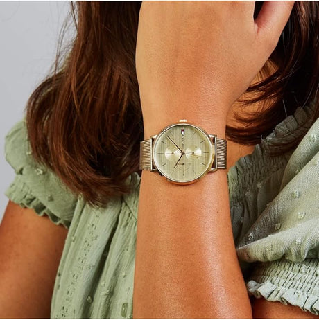 Tommy Hilfiger Analogue Multifunction Quartz Watch for women with Gold colored Stainless Steel mesh bracelet - 1781943 TTW39 - Runner