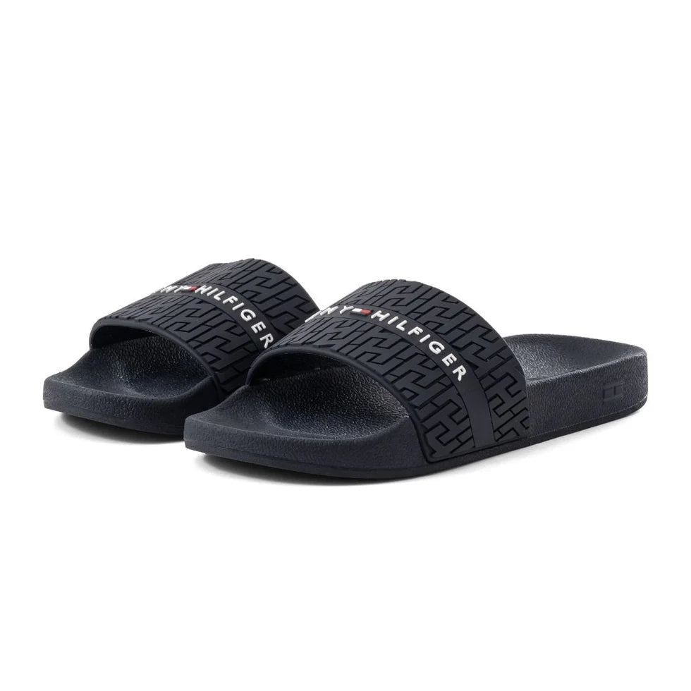 Tommy Hilfiger Dewts Logo Monogram Slides Men - BLK SLM4 - Runner