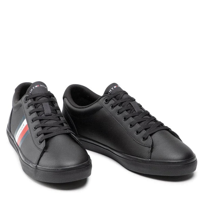 Tommy Hilfiger Essential Leather Vulc Stripes Sneaker - Black #T094