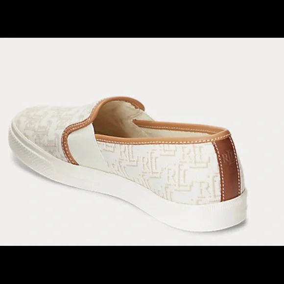 Ralph Lauren Jinny Monogram Jacquard Sneaker Off-White-Brown #RL01