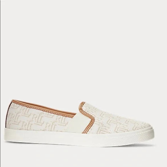 Ralph Lauren Jinny Monogram Jacquard Sneaker Off-White-Brown #RL01
